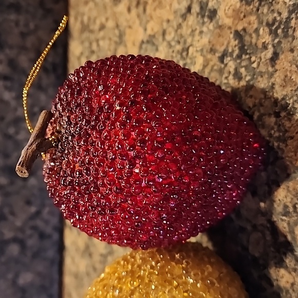 Vintage Beaded Fruit Ornaments, Set of 2, Pear and Apple - Picture 3 of 8